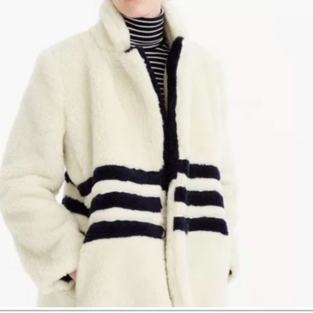 J. Crew Teddy Coat in Striped Plush Fleece NWOT Small